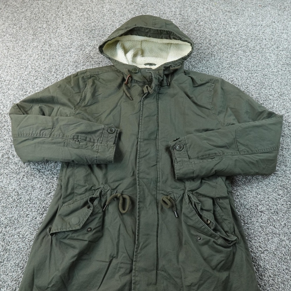 Gap Jacket‎ Mens XS Green Sherpa Lined Hooded Military Fishtail Parka Coat Army